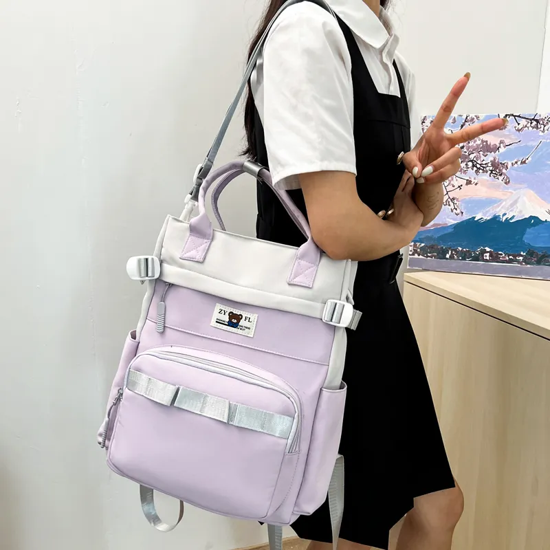 Deli Bear Canvas Canvas Bag Backpack Regular Unisex Green/Blue/Orange/Khaki/Black/Purple-29