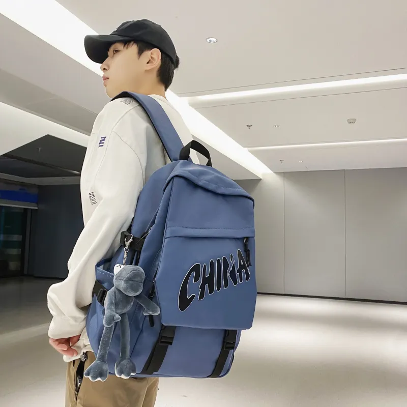 OUZIHUANG Nylon Backpack Unisex Black/Blue/Gray/Red/White-6