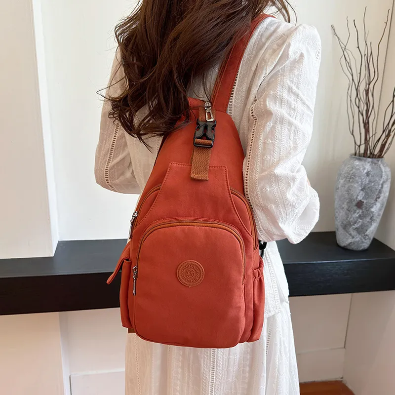 OUZIHUANG Nylon Fabric Crossbody Double Shoulder Sling Bag Unisex Black/Mandarin/Ecru-1