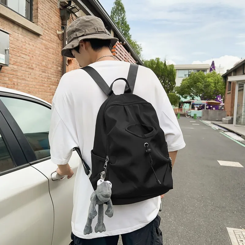 Deli Bear Nylon Backpack Large Size Unisex Black/White-4