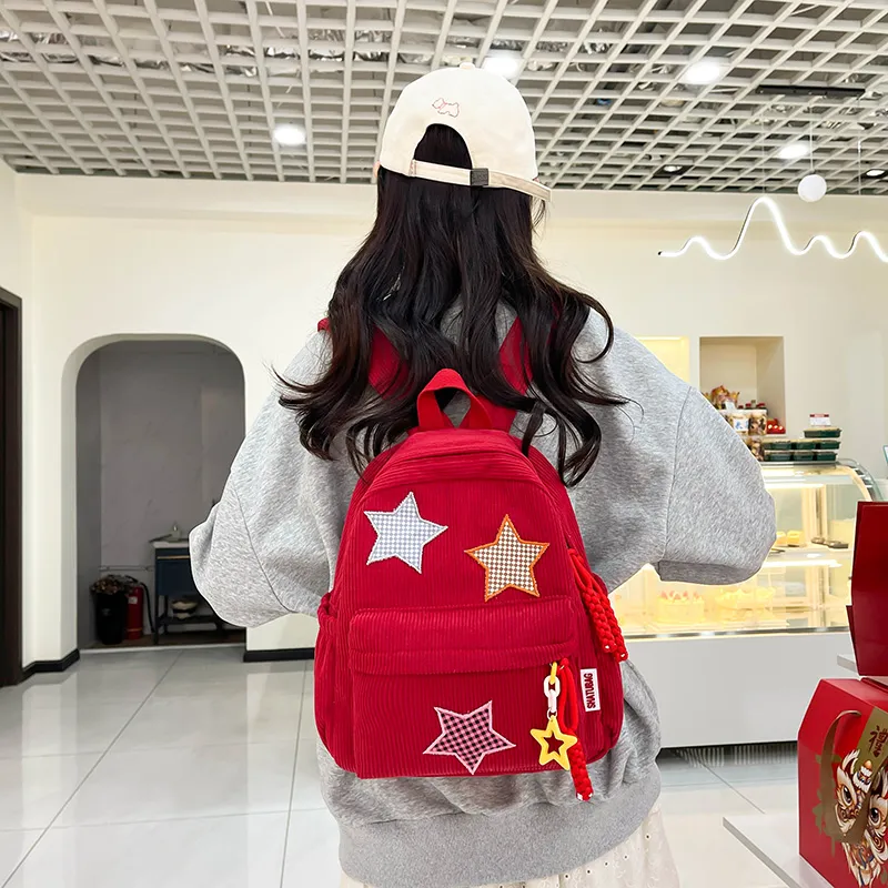 Deli Bear Corduroy Large Backpack Women's Red/Yellow/Khaki/White/Black/Green-26