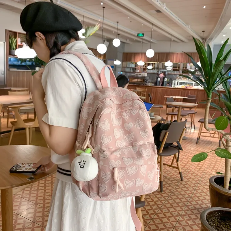 Deli Bear Fabric Backpack Regular Women's Pink/Khaki/Black/Beige White-23