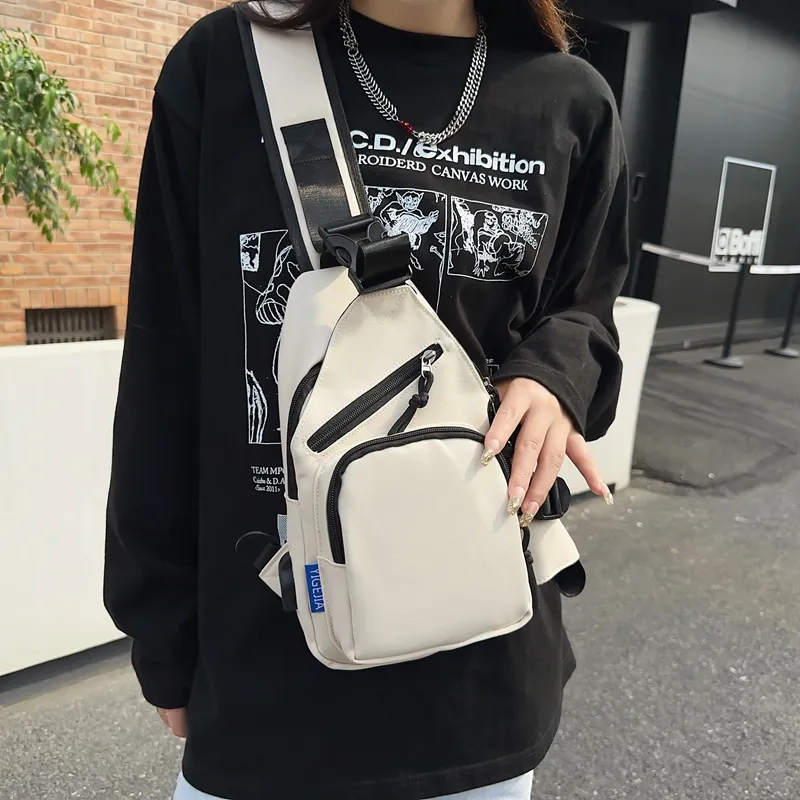 Deli Bear Nylon Crossbody Bags Sling Bags Regular Unisex Black/White/Khaki/Blue-2
