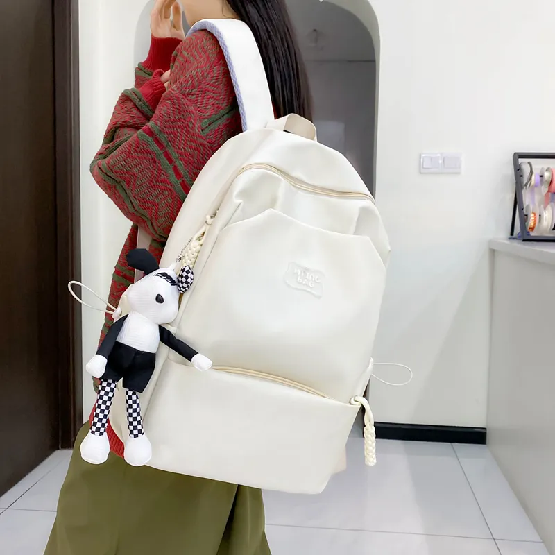 Deli Bear Nylon Backpack Regular Unisex White/Pink Blue/Black Yellow Green-3