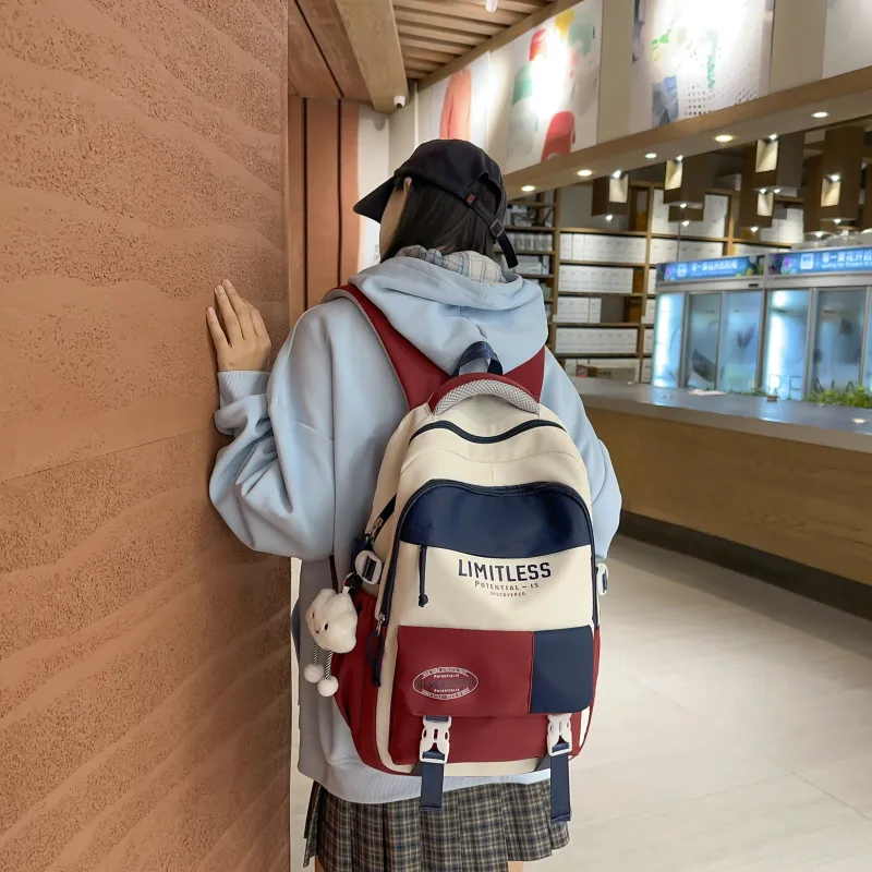 Deli Bear Nylon Backpack Unisex Black/Red & Blue/Pink & Blue/Blue & Red/Gray & Khaki-3