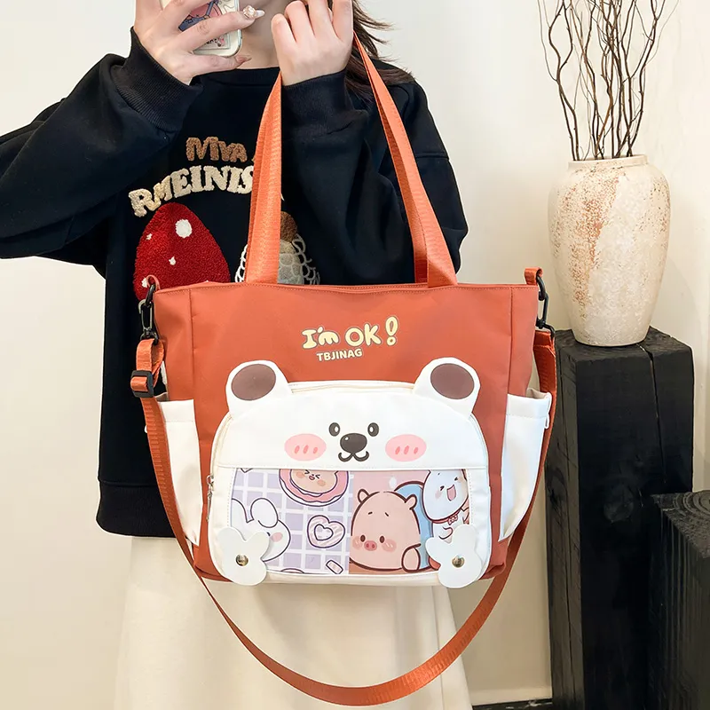 Deli Bear Oxford Shoulder Bag Women's Pink/Purple/Khaki/Saffron/Black-16