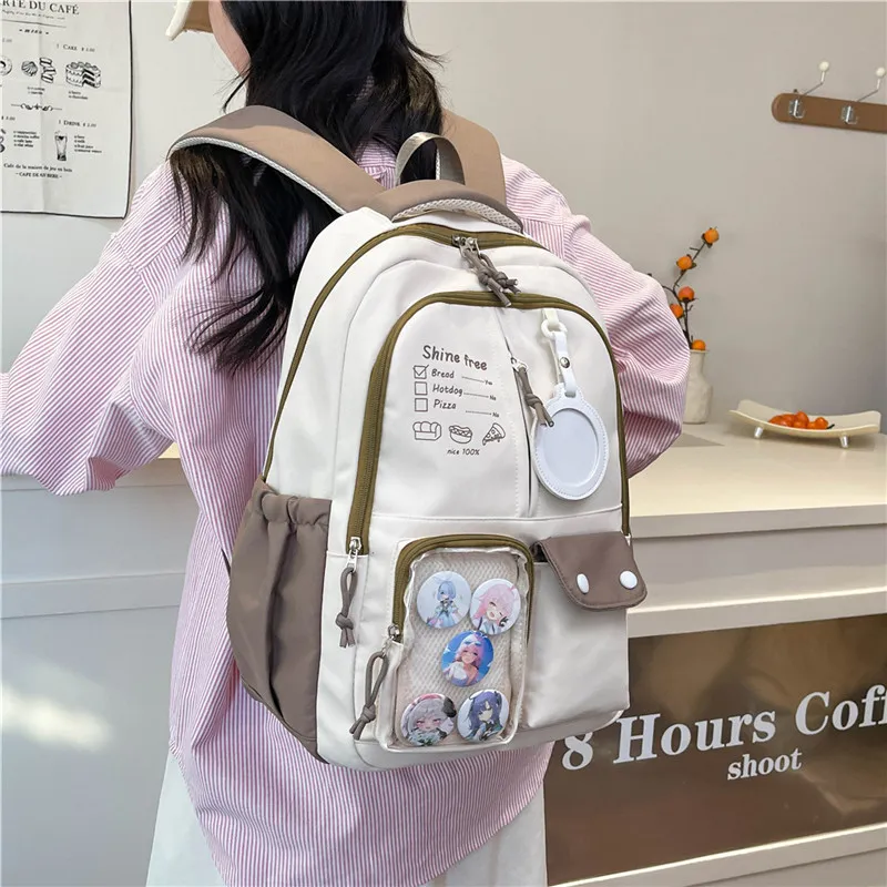 Deli Bear Nylon Backpack Regular Unisex Black/Pink/White/Khaki/Blue-17