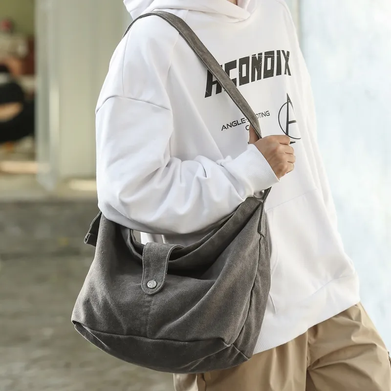 Deli Bear Canvas Canvas Bag Solid Color Crossbody Bag Shoulder Bag Regular Unisex Black/Green Brown Gray-12