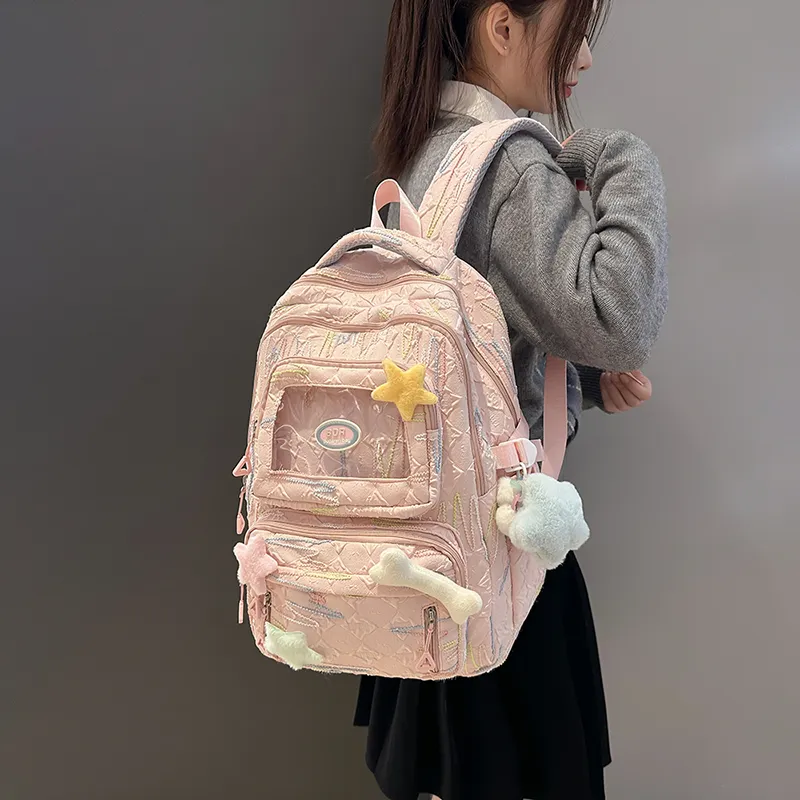 Deli Bear Nylon Backpack Women's Black/White/Pink-13