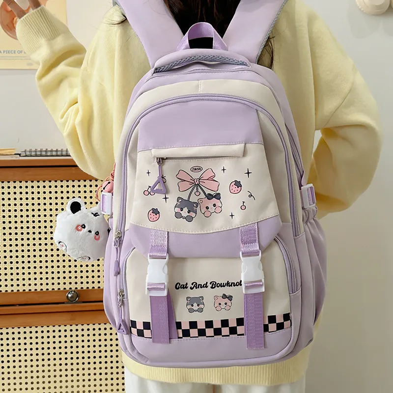 Deli Bear Nylon Backpack Women's Pink/Blue/Black/Yellow/Purple-19