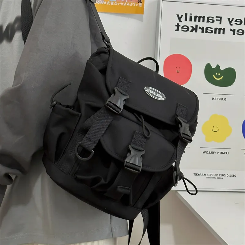 Deli Bear Nylon Backpack Crossbody Bag Regular Unisex Gray/White/Black-17