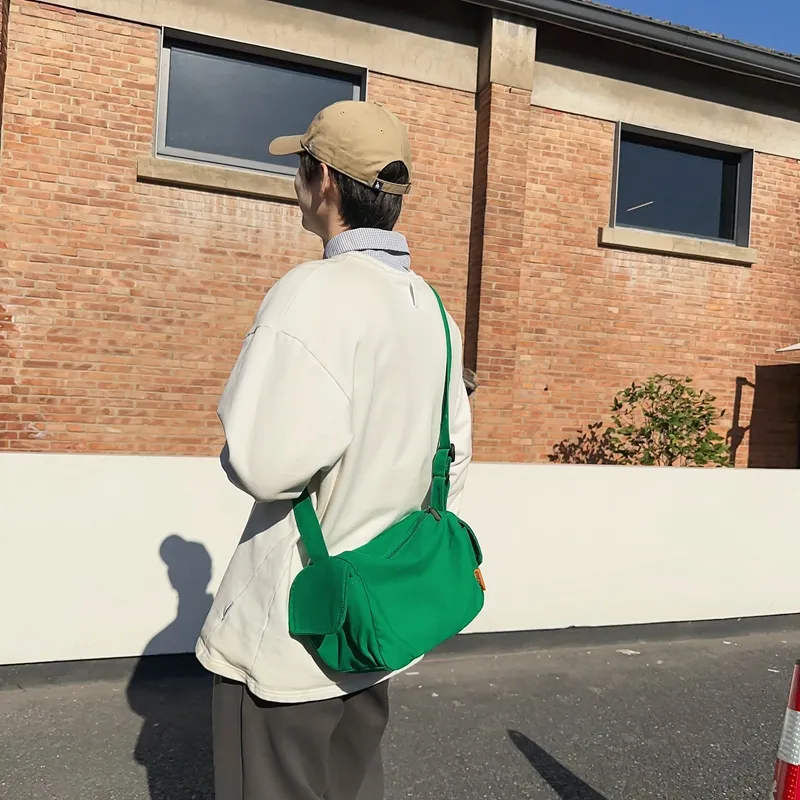 Deli Bear Canvas Class Bag Crossbody Bag Shoulder Bag Regular Unisex Green/Ecru/Orange/Black-2