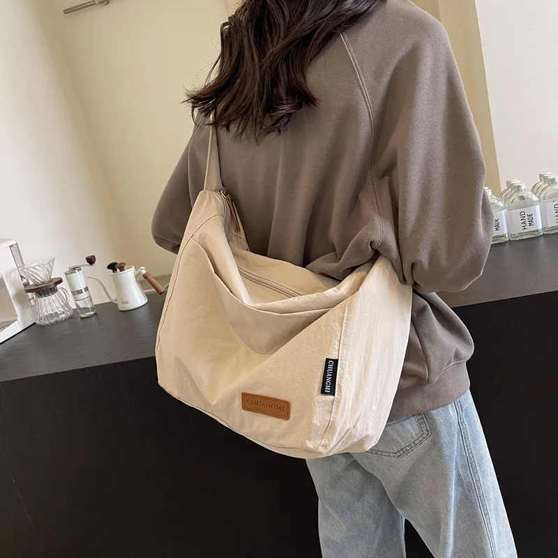 OUZIHUANG Nylon Shoulder Bag Crossbody Bag Regular Unisex Black/Khaki/Green/Ecru/Orange-30