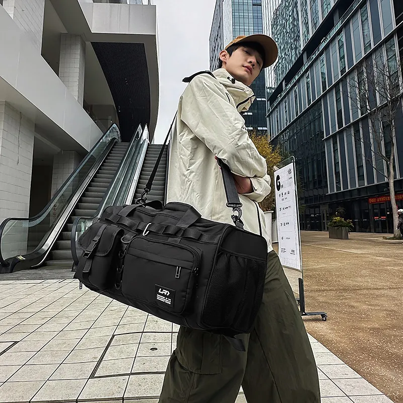 OUZIHUANG Nylon Travel Bag Unisex Black/Gray/Green-1