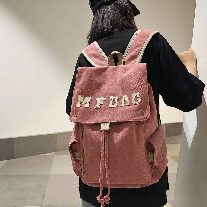 Deli Bear Canvas Backpack Regular Unisex Black/Ecru/Blue/Brown/Watermelon Red-1