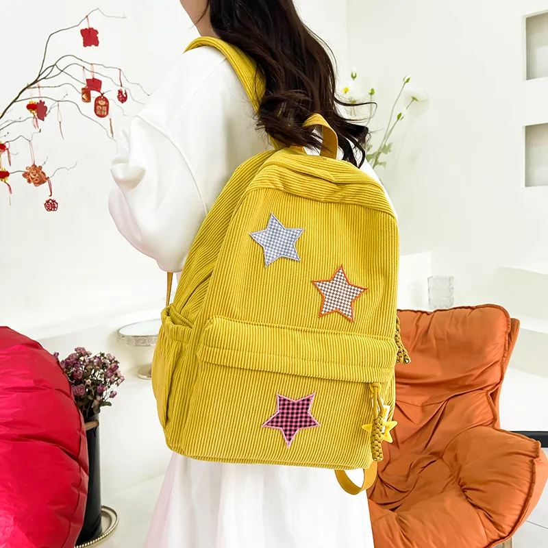 Deli Bear Corduroy Large Backpack Women's Red/Yellow/Khaki/White/Black/Green-6