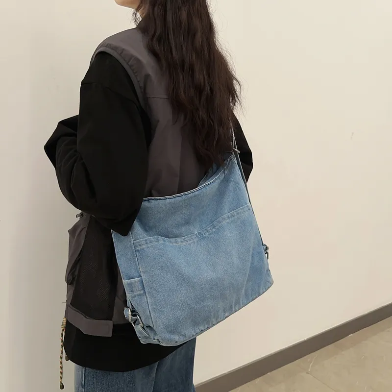 OUZIHUANG Denim Crossbody Bag, Shoulder Bag Regular Unisex Black/Light Blue/Dark Blue/Vintage Blue-11