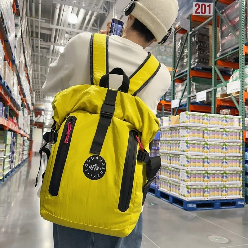 Deli Bear Nylon Fabric Backpack Unisex Black/Watermelon Red/Yellow/Light Gray-8