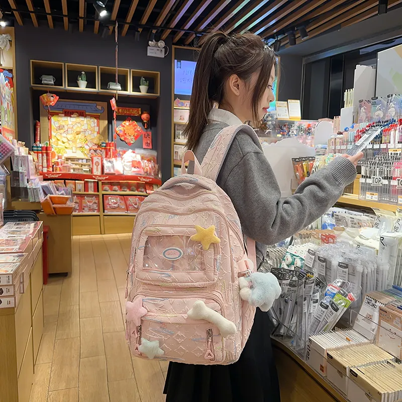 Deli Bear Nylon Backpack Women's Black/White/Pink-14