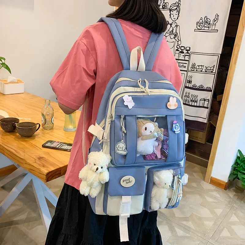 Deli Bear Canvas Backpack Regular Women's Blue/Purple/Pink/Green/Black-16