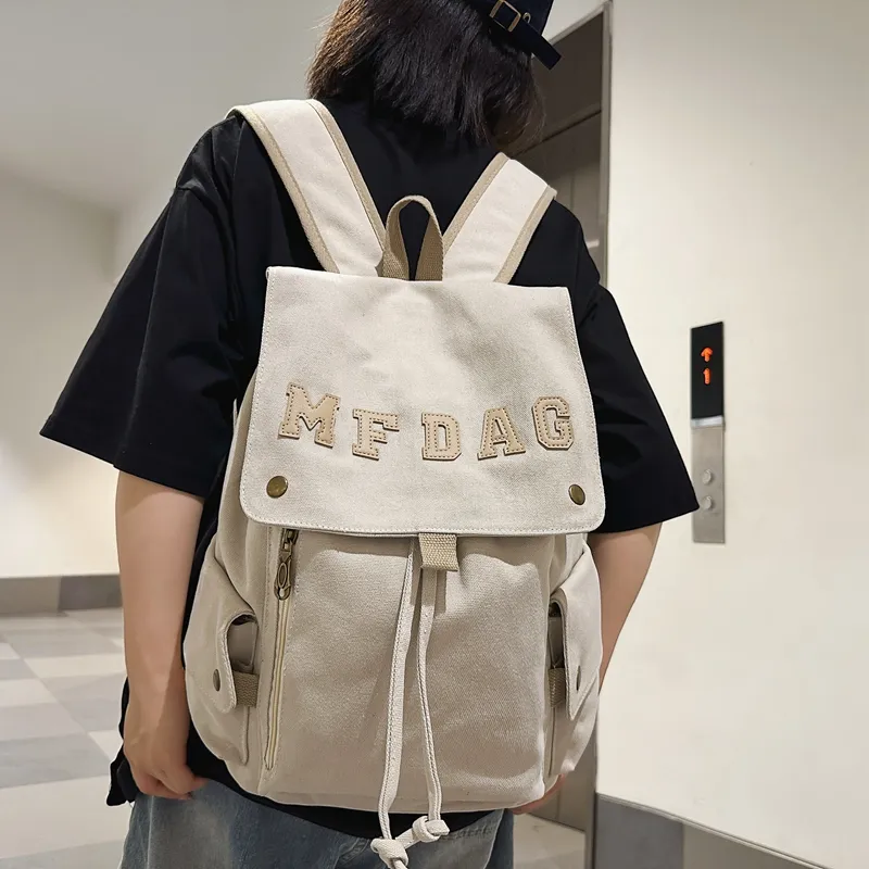 Deli Bear Canvas Backpack Regular Unisex Black/Ecru/Blue/Brown/Watermelon Red-11