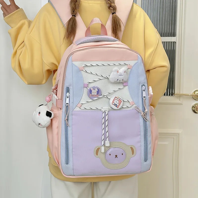 Deli Bear Polyester Backpack Women's Pink/Purple/Blue/Black/Yellow-4