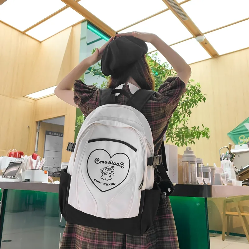 Deli Bear Nylon Backpack Regular Unisex Black Stockings/Black White/Blue Black/Blue Purple-2