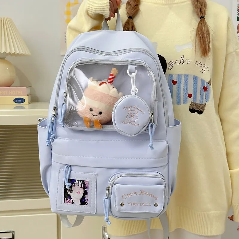Deli Bear Nylon Backpack Women's White/Blue/Black/Yellow/Purple-7