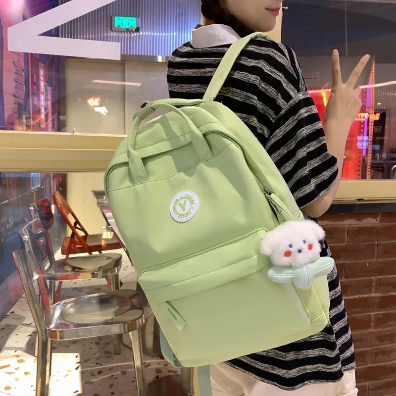 OUZIHUANG Nylon Backpack Large Size Unisex Black/White/Yellow/Green/Pink/Khaki-9