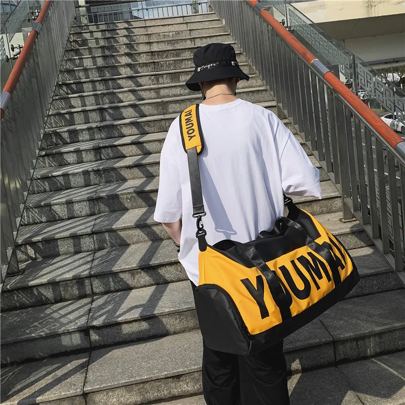 HCXK Nylon Gym Bag Medium Size Unisex Black/Yellow/Khaki/Pink/Purple-14
