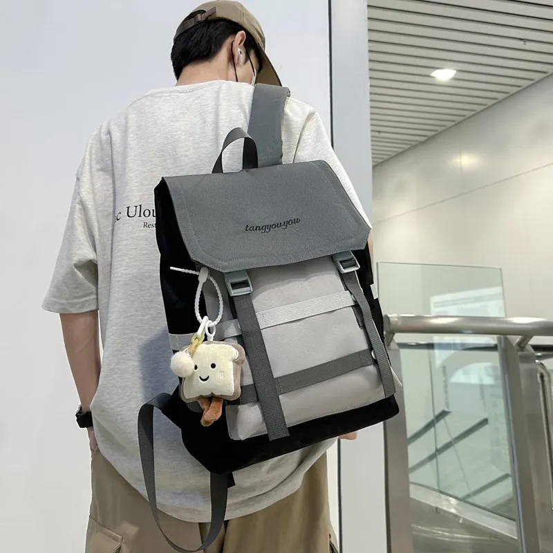 Deli Bear Oxford Backpack Regular Unisex Black Gray/Red Blue/Gray Coffee/Mandarin Yellow-6