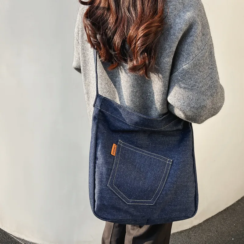 OUZIHUANG Denim Shoulder Bag Unisex-12