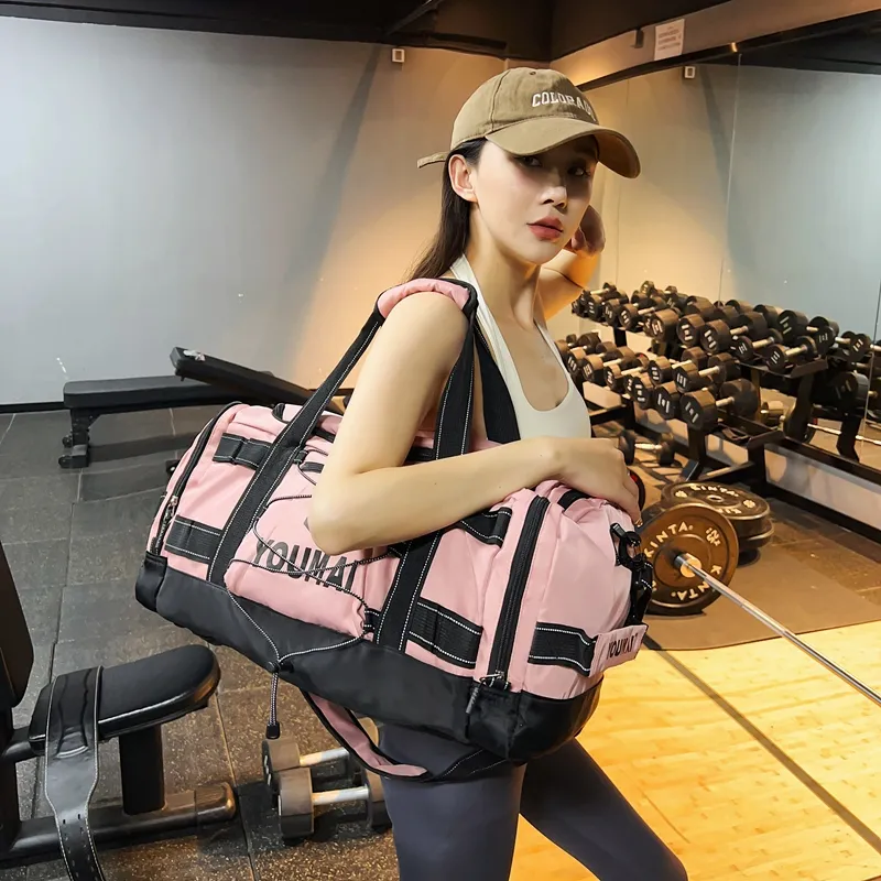 Deli Bear Nylon Fabric Gym Bag Unisex Black \ Pink \ Khaki \ Blue \ Yellow \ White \ Turquoise-6