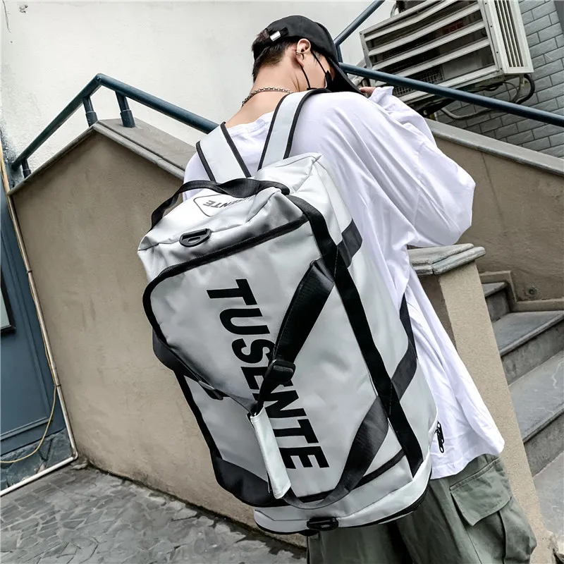 Deli Bear Oxford Travel Bag One Shoulder Handbag Double Shoulder Backpack Gym Bag Large Size Unisex Black/Red/Gray-8