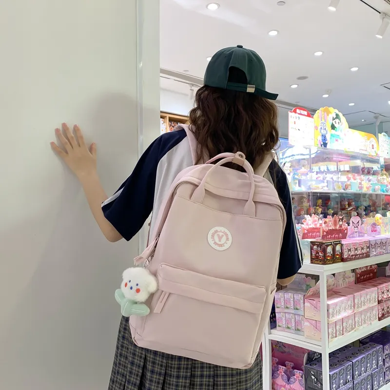 OUZIHUANG Nylon Backpack Large Size Unisex Black/White/Yellow/Green/Pink/Khaki-11