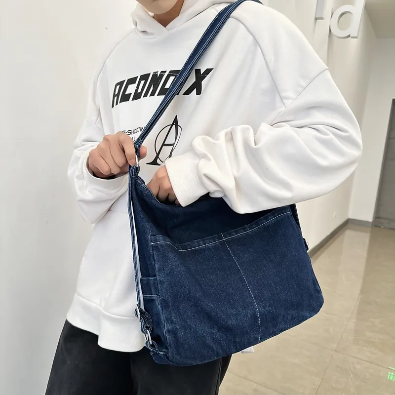 OUZIHUANG Denim Crossbody Bag, Shoulder Bag Regular Unisex Black/Light Blue/Dark Blue/Vintage Blue-21