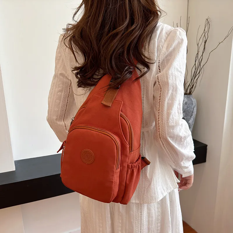 OUZIHUANG Nylon Fabric Crossbody Double Shoulder Sling Bag Unisex Black/Mandarin/Ecru-8
