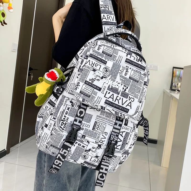 Deli Bear Nylon Fabric Backpack Large Size Unisex Green/Multicolor/White/Black White-6