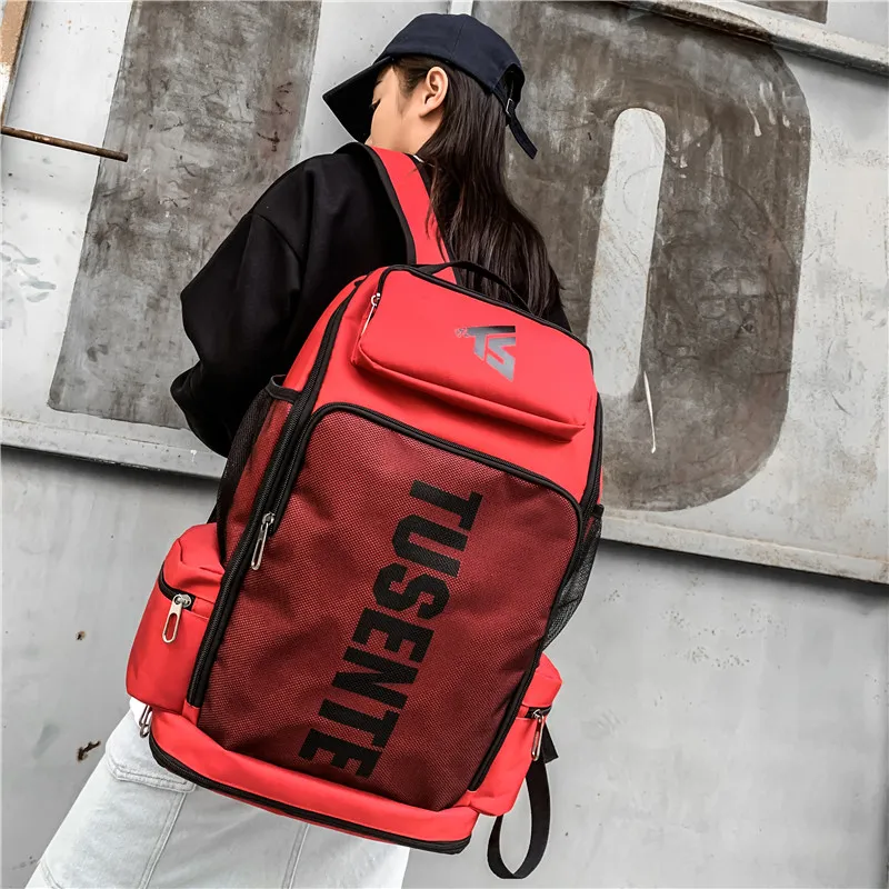 Deli Bear Oxford Backpack Large Size Unisex Gray/Black/Red-7