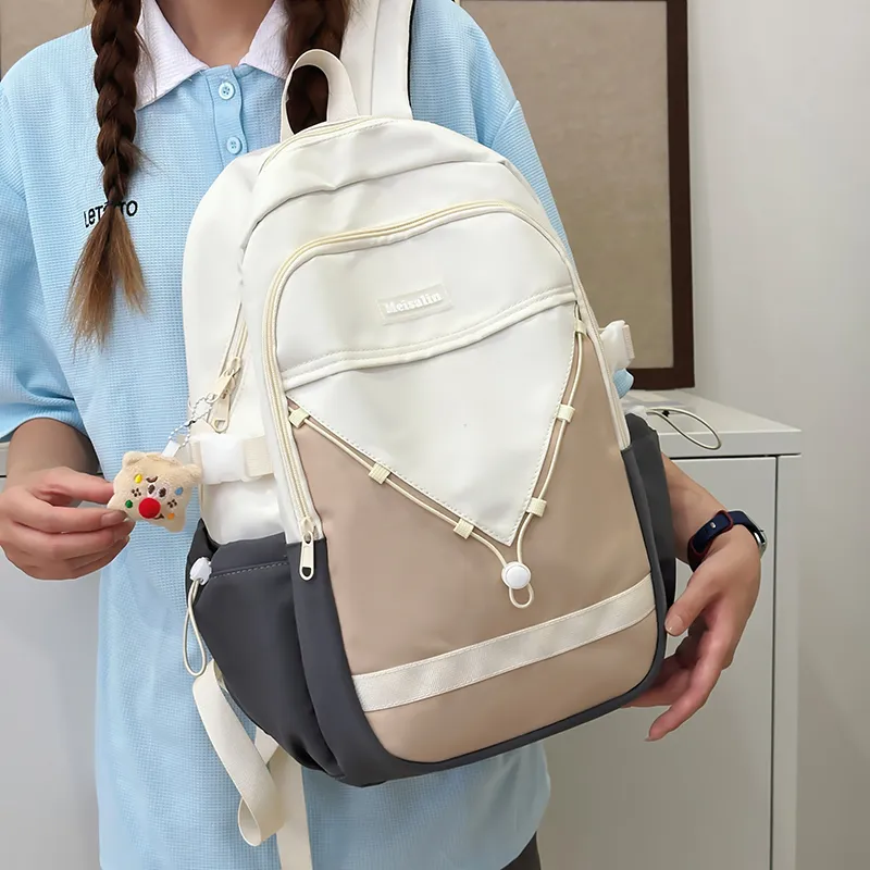 Deli Bear Nylon Backpack Unisex Khaki, Blue, White, Black-4