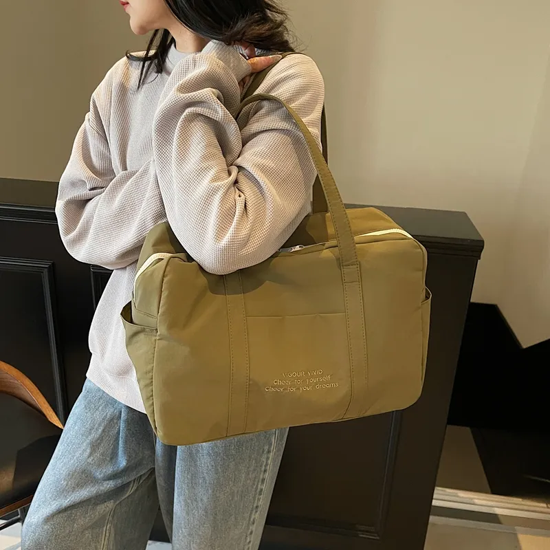 OUZIHUANG Nylon Travel Bag Unisex Black/Ecru/Pink/Yellow/Army Green-13