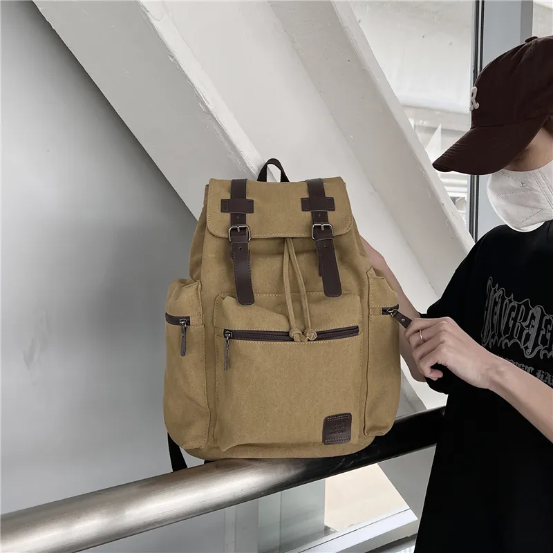 Deli Bear Canvas Backpack Regular Men's Gray/Black/Khaki/Coffee-9