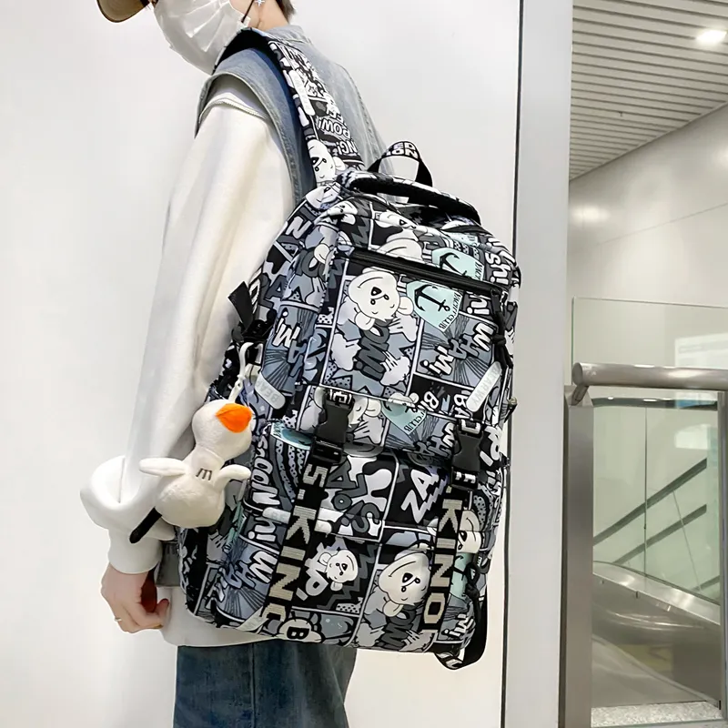 Deli Bear Nylon Carry Backpack Unisex Blue/Black/Purple/Red-10