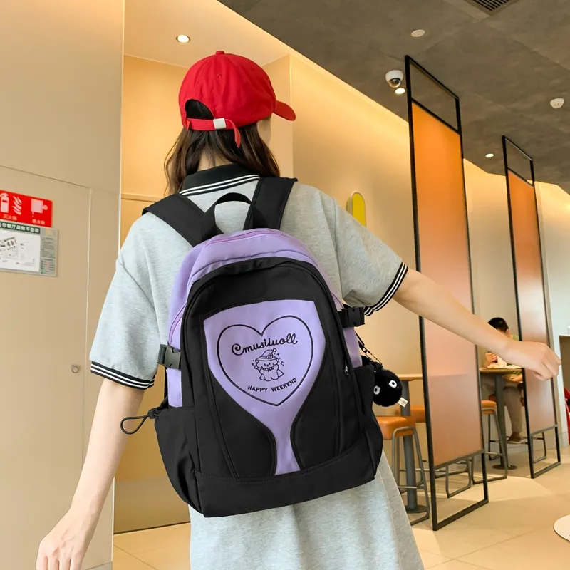 Deli Bear Nylon Backpack Regular Unisex Black Stockings/Black White/Blue Black/Blue Purple-13