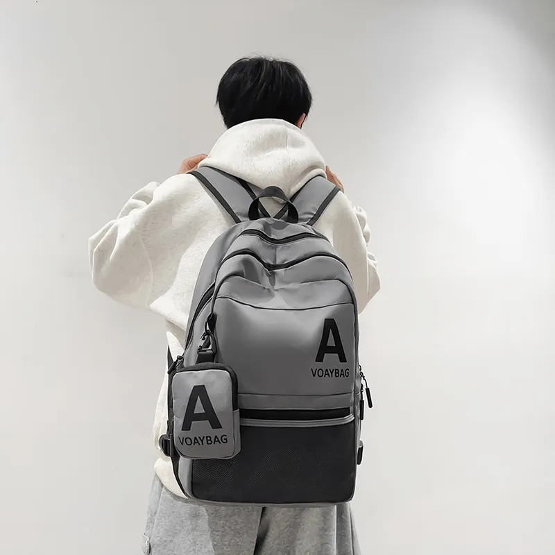 OUZIHUANG Nylon Backpack Unisex Black/White/Gray/Khaki-11