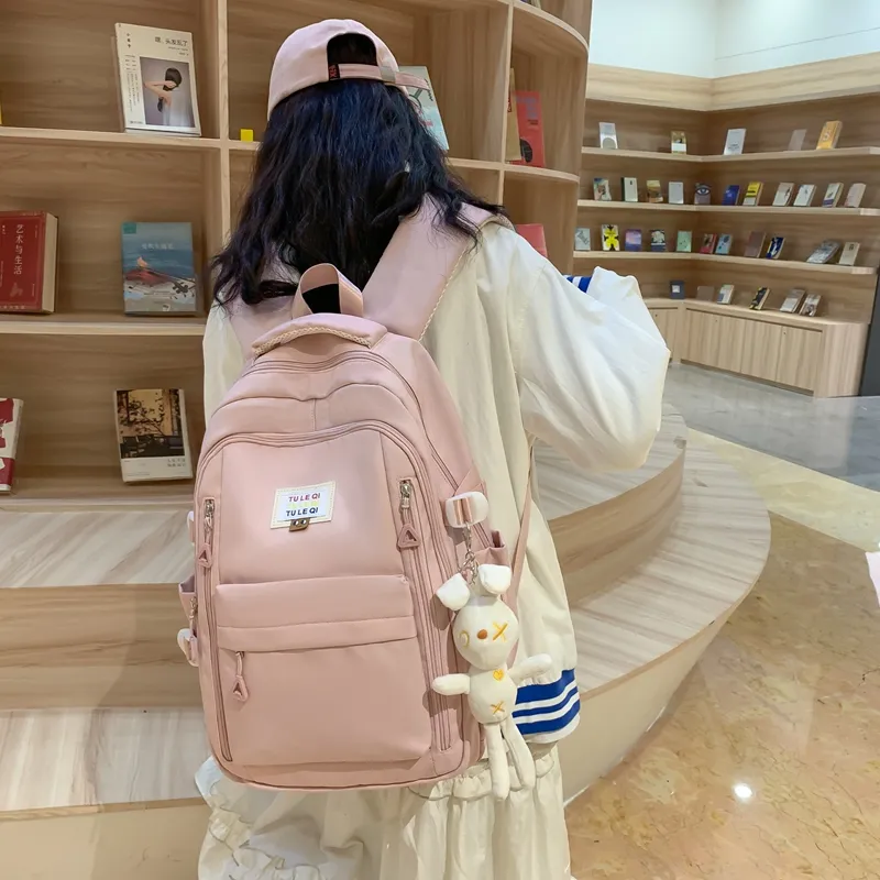 Deli Bear Nylon Backpack Regular Unisex Pink/Black/White/Yellow-1