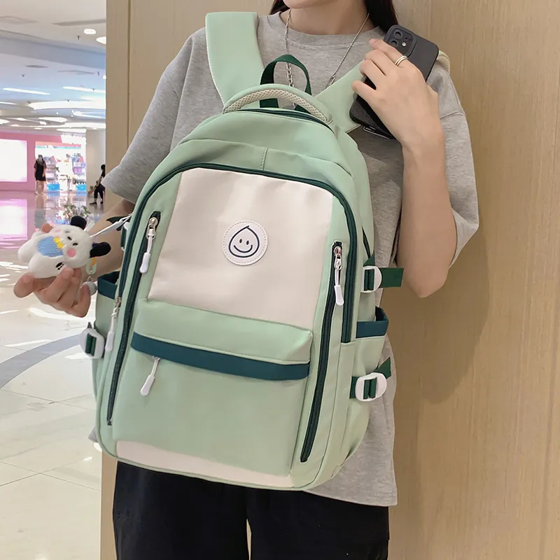 Deli Bear Nylon Backpack Large Size Unisex Pink \ Blue \ Black \ Khaki \ Green-12