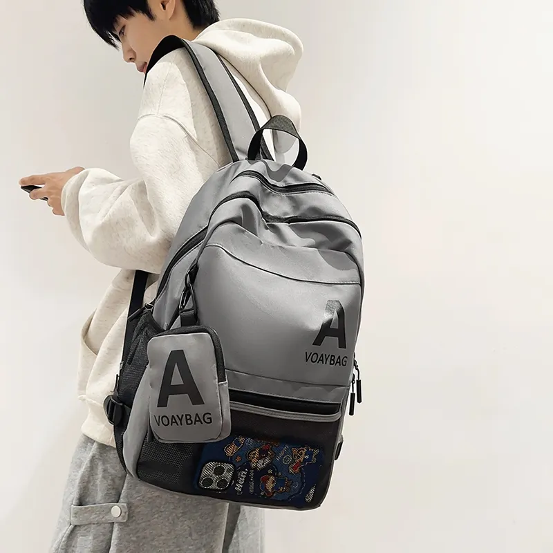 OUZIHUANG Nylon Backpack Unisex Black/White/Gray/Khaki-13
