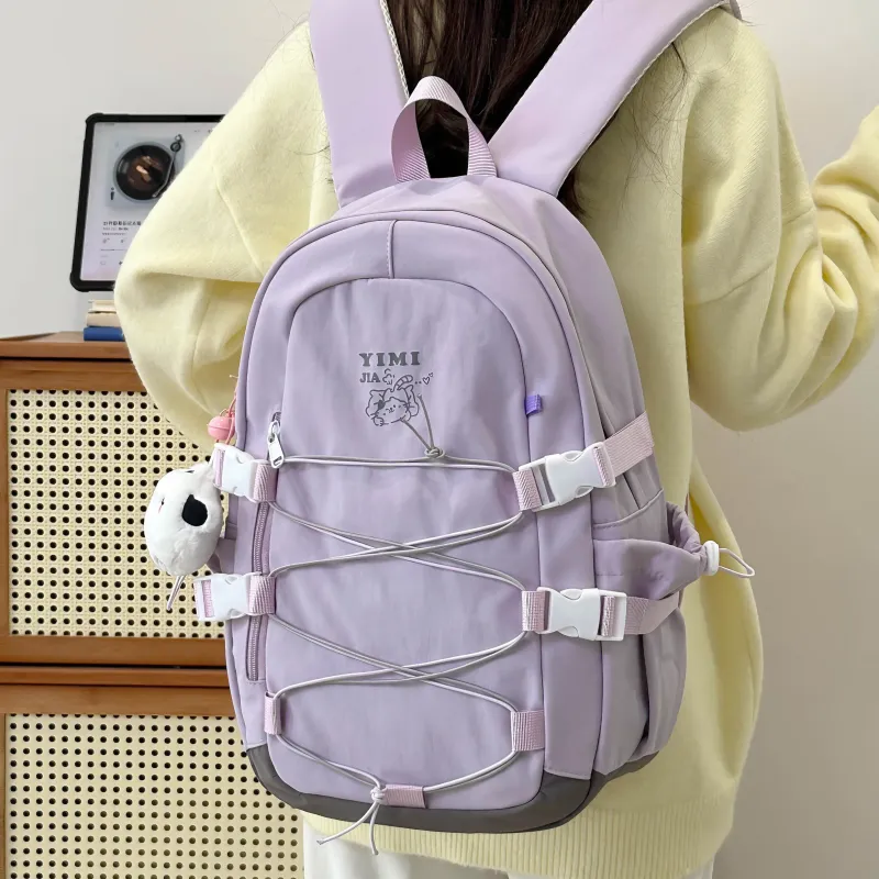 Deli Bear Nylon Backpack Unisex Pink/Blue/Black/Purple/Ecru-13