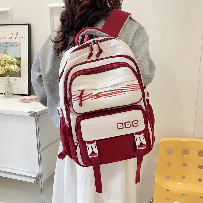 OUZIHUANG Nylon Backpack Women's Purple/Red/Green/Khaki/Black-4